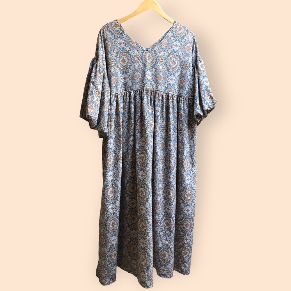 Floral Oversized Boho Bubble Sleeve MIDI Dress Jade Collective Women One Size